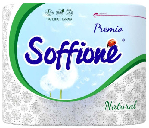 

Туалетная бумага Soffione Премио (Premio) Натуральный (Natural) 3 слоя 4 рулона дизайн упаковки в ассортименте
