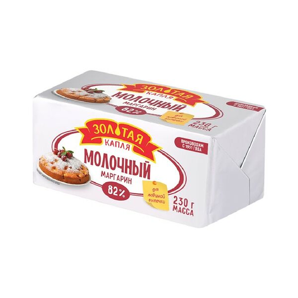 Маргарин Золотая капля Молочный 82%  230г фольга