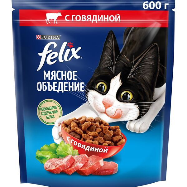 Сухой корм Felix Мясное объедение для взрослых кошек с говядиной 600 г