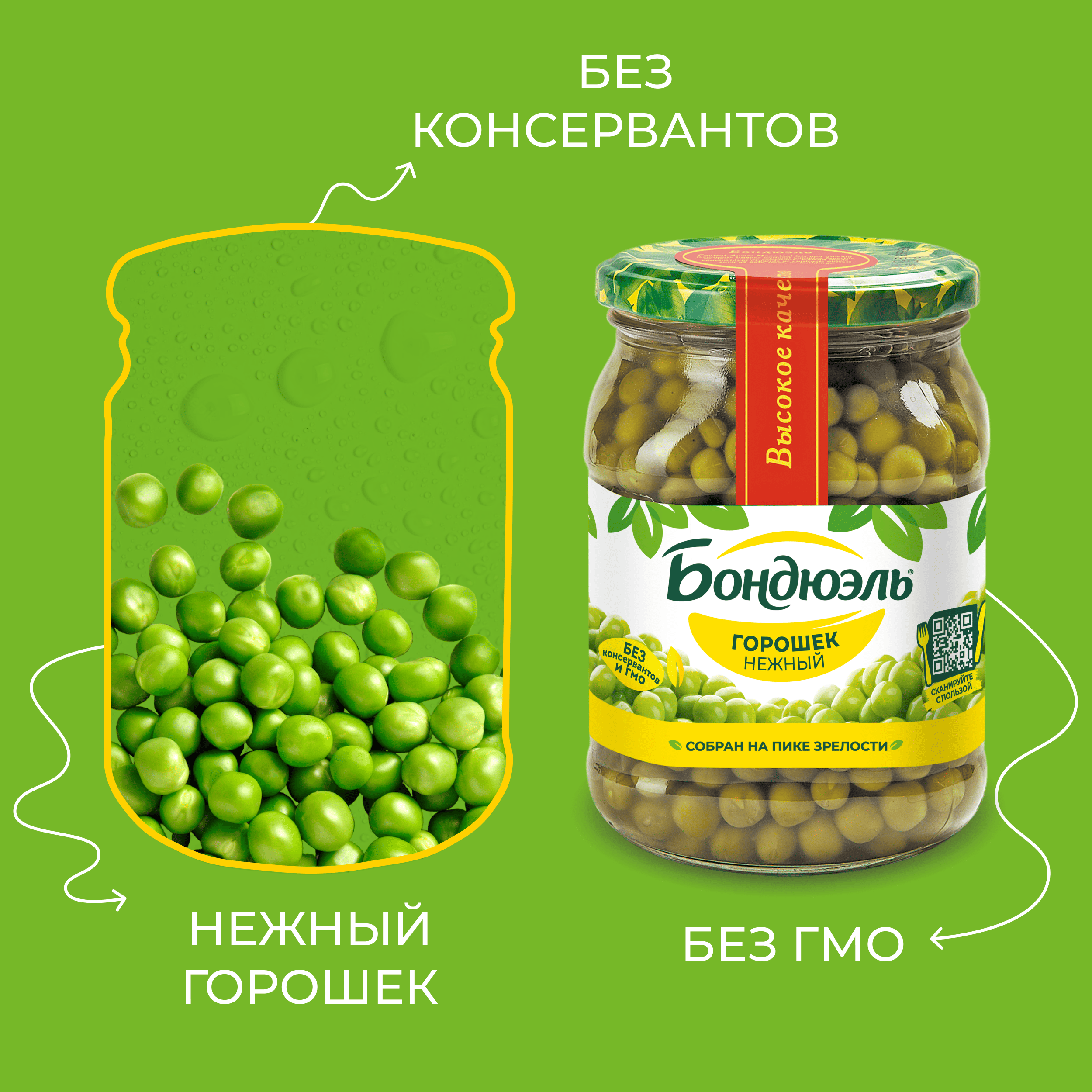 

Горошек консервированный Бондюэль нежный, 530 г