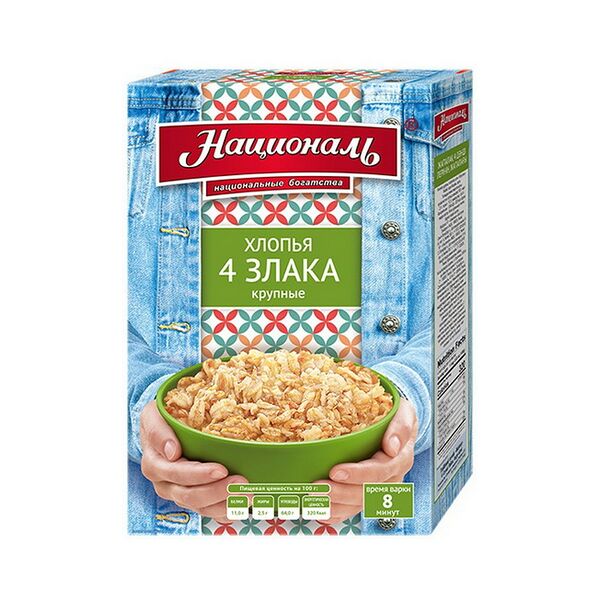 Хлопья 4 злака (крупные)  тм Националь 400г РФ
