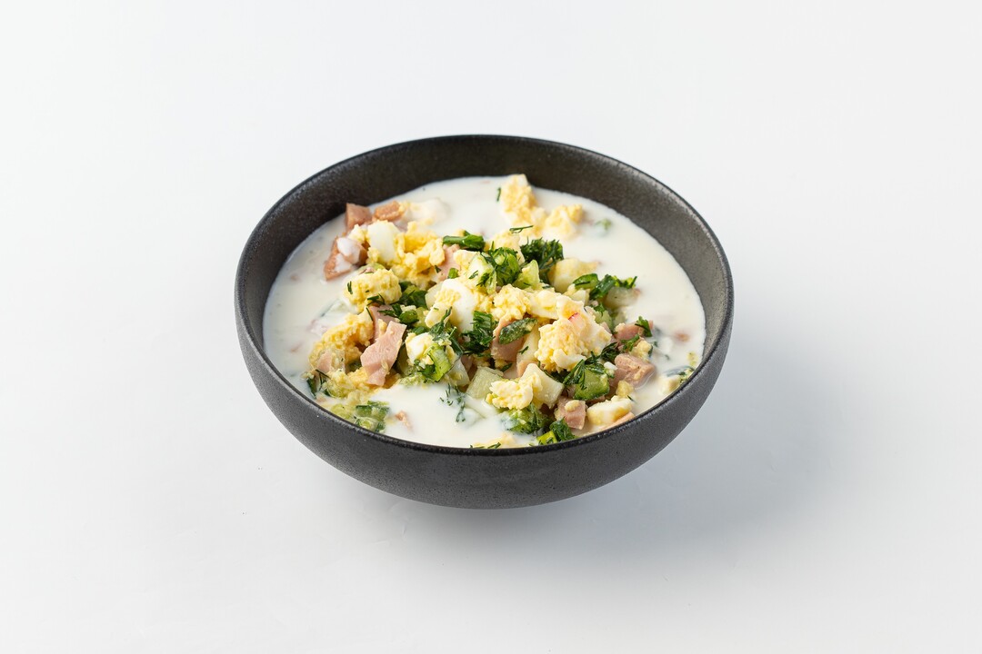 

Окрошка на кефире с куриной колбасой 400 г