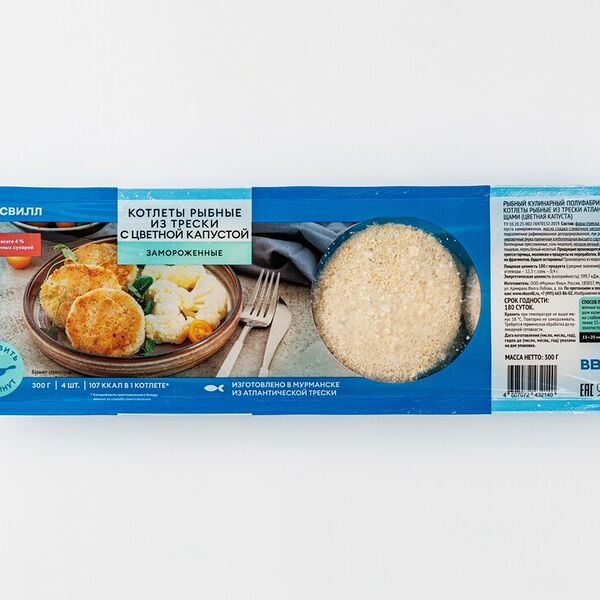 Котлеты рыбные ВкусВилл из трески с цветной капустой замороженный 300 г