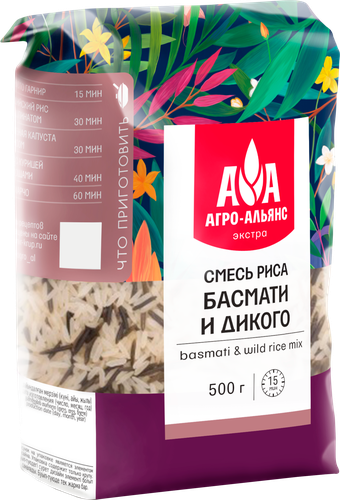 

Рис Агро-Альянс Экстра смесь Басмати и дикого риса 500 г