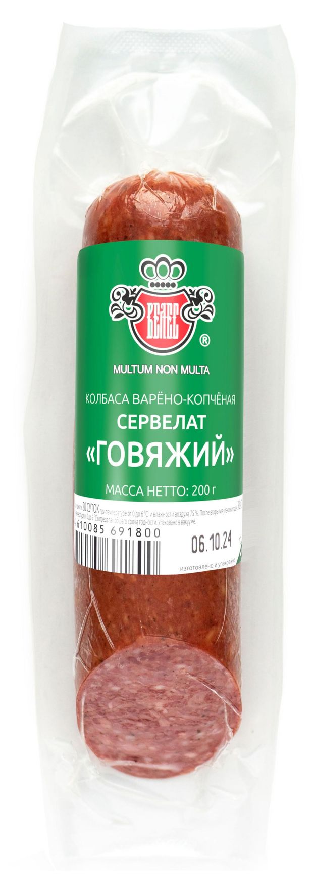 

Колбаса варено-копченая Велес Сервелат Говяжий 200 г