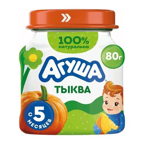 Пюре овощное Агуша Тыква в стеклянной баночке с 5 месяцев 80 г