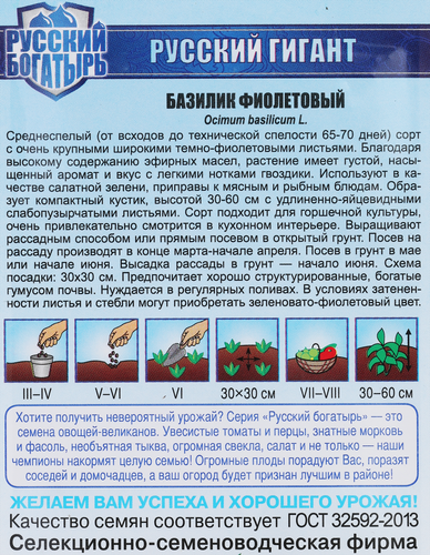 

Семена Гавриш Русский богатырь, Базилик фиолетовый Русский гигант, 0.2г