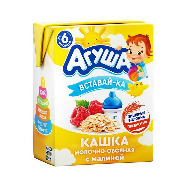 Каша молочная овсяная Вставай-ка с малиной 2,5% 200мл ДП Агуша