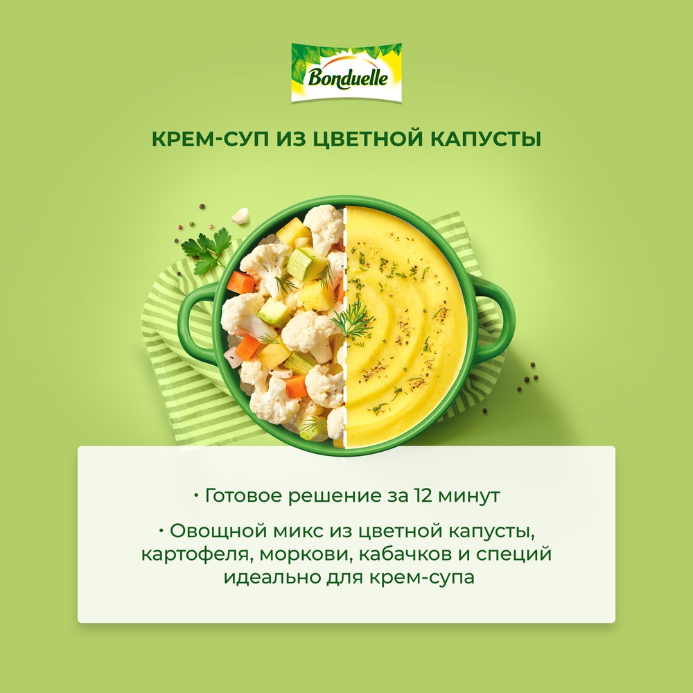 

Овощи замороженные Бондюэль, крем-суп с цветной капустой, 350 г