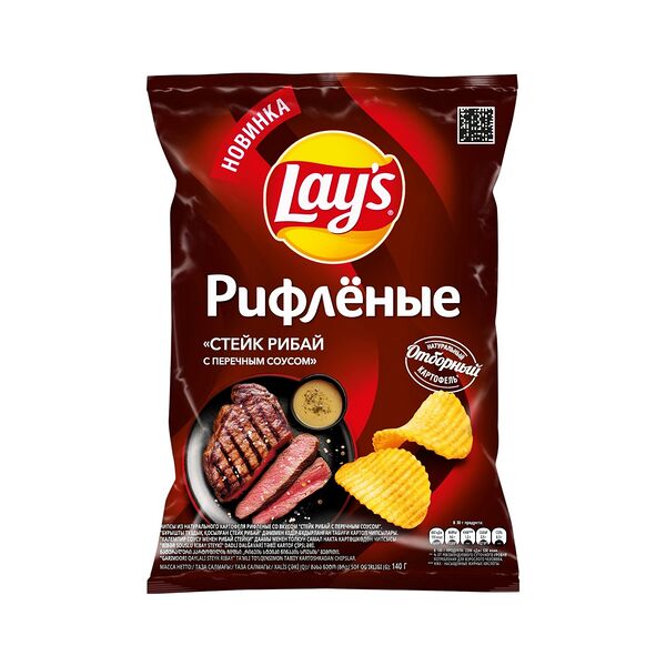 Чипсы картофельные Lay’s рифленые со вкусом Стейк Рибай переч соус140г