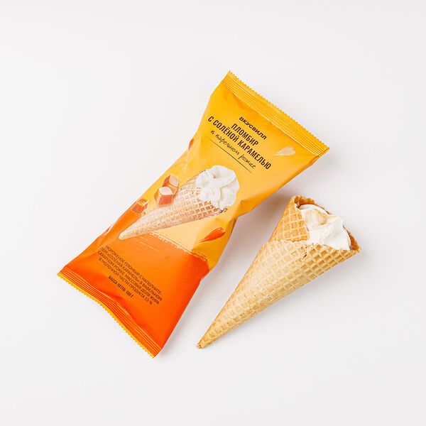 Мороженое ВкусВилл соленая карамель в вафельном рожке 100 г