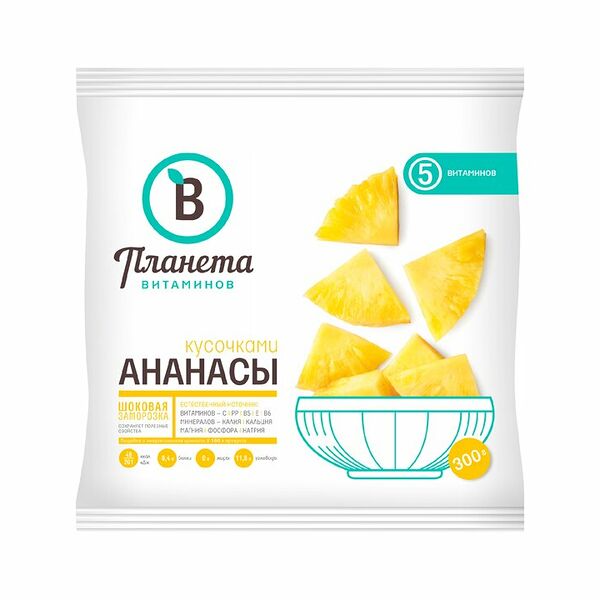 Ананасы Планета витаминов Едим дома, кусочками с/м 300 г