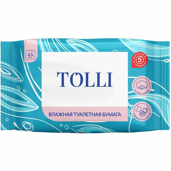Туалетная бумага Tolli влажная 45 шт.