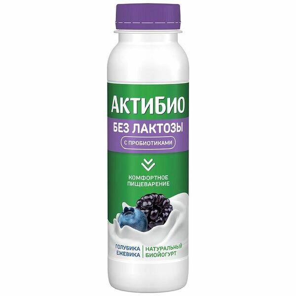 Биойогурт АктиБио безлактозный обогащённый бифидобактериями с голубикой и ежевикой 1.5% 260 г