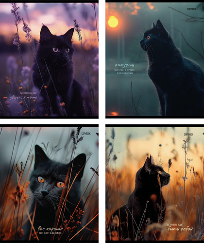 

Тетрадь Prof-Press Кот на закате, цветная мел. обложка софт-тач, клетка, 48 л. 1 шт в ассортименте