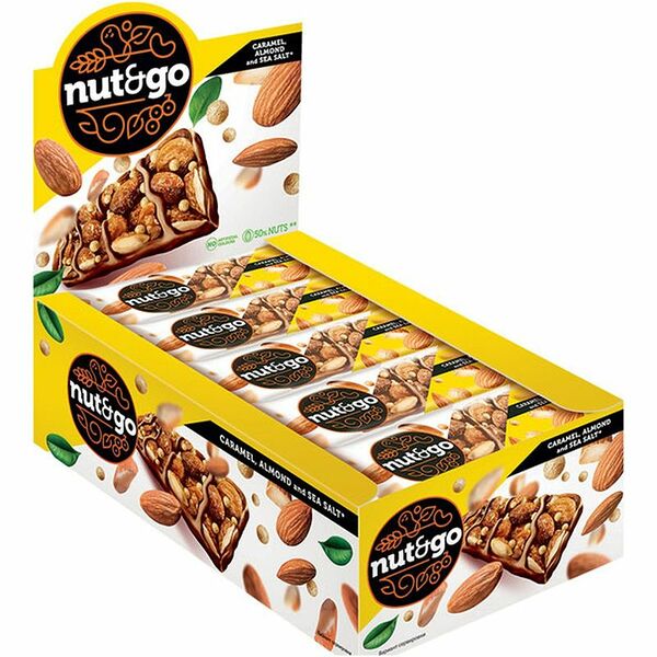 Батончик Nut&Go миндальный с карамелью и морской солью 34 г
