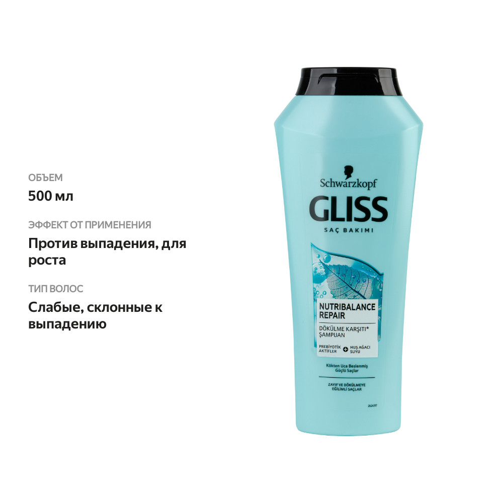 

Шампунь для волос GLISS Nutribalance repair против выпадения, 500мл