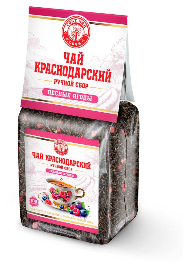 

Чай черный Краснодарский ручной сбор с лесными ягодами байховый листовой 100 г