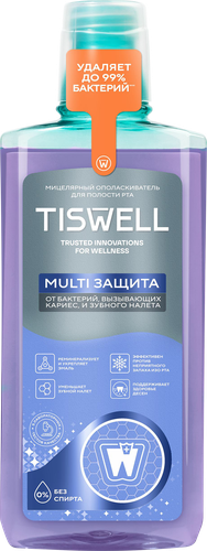 

Ополаскиватель для рта Tiswell Multi Защита от бактерий и налёта мицеллярный 500 мл
