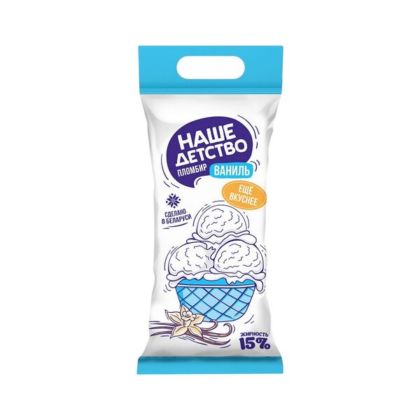 Мороженое НАШЕ ДЕТСТВО пломбир классический с аром. ванилина 15% пак вес 450г