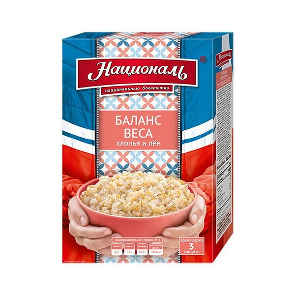 Смесь рисовых, гречневых хлопьев и светлых семян льна БАЛАНС ВЕСА тм Националь 240г (6п*40г) РФ