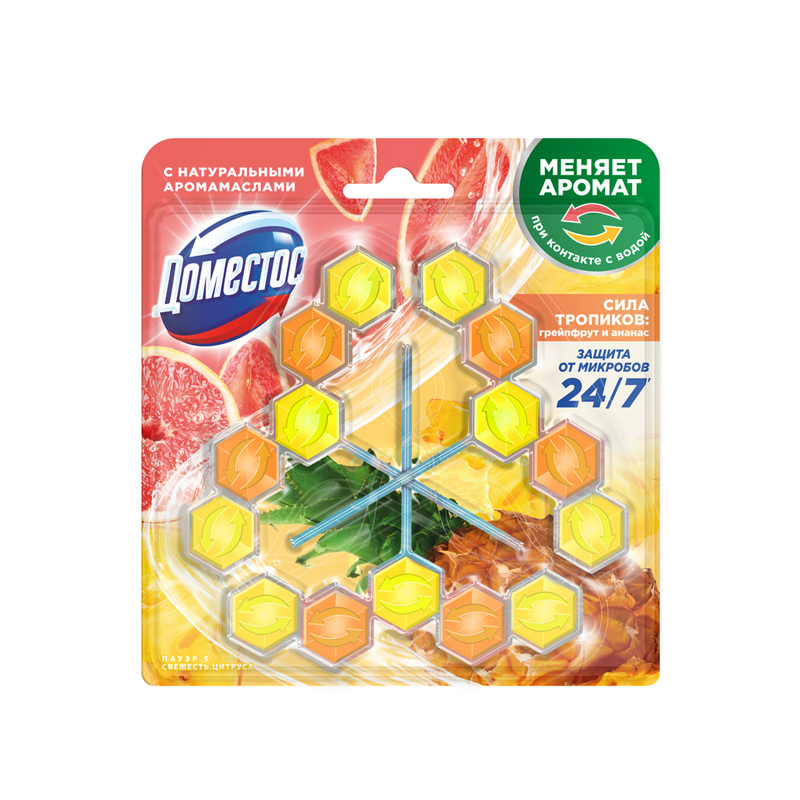 

Блок для очищения унитаза Доместос Power 5 Сила Тропиков 50 г 3 шт.