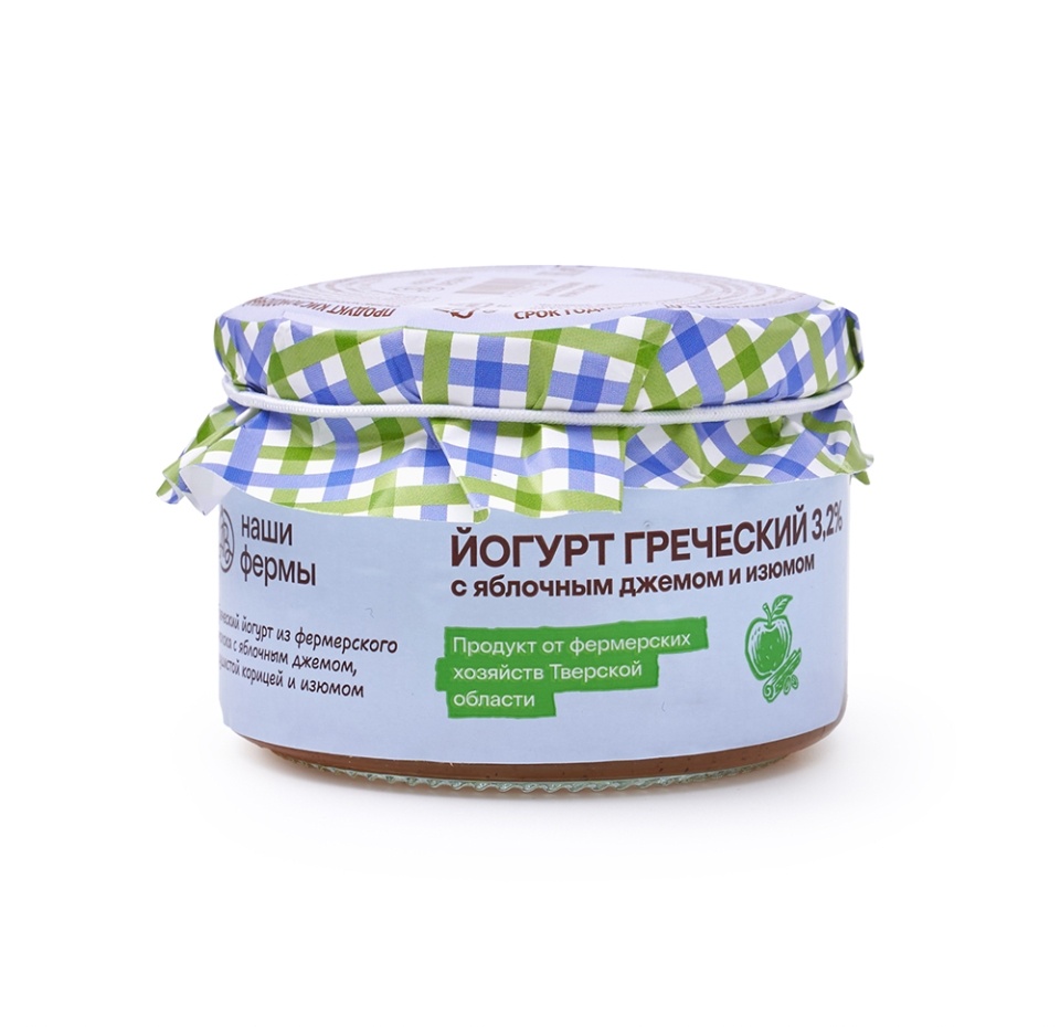 

Йогурт греческий с яблочным джемом и изюмом 3,2%, «Наша Ферма», Тверская область, БЗМЖ, 170 г
