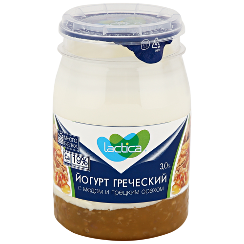 

Йогурт греческий Lactica с мёдом и грецким орехом 3% 190 г