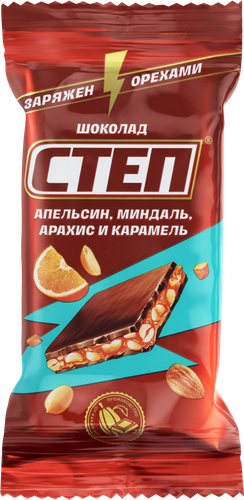

Шоколад молочный Степ апельсин миндаль арахис и карамель 80 г