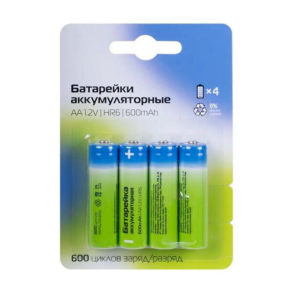 Батарейки аккумуляторные, 4 шт., АА