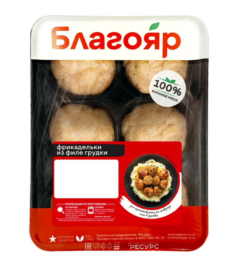 

Фрикадельки Благояр из филе грудки цыпленка-бройлера охлажденные 360 г