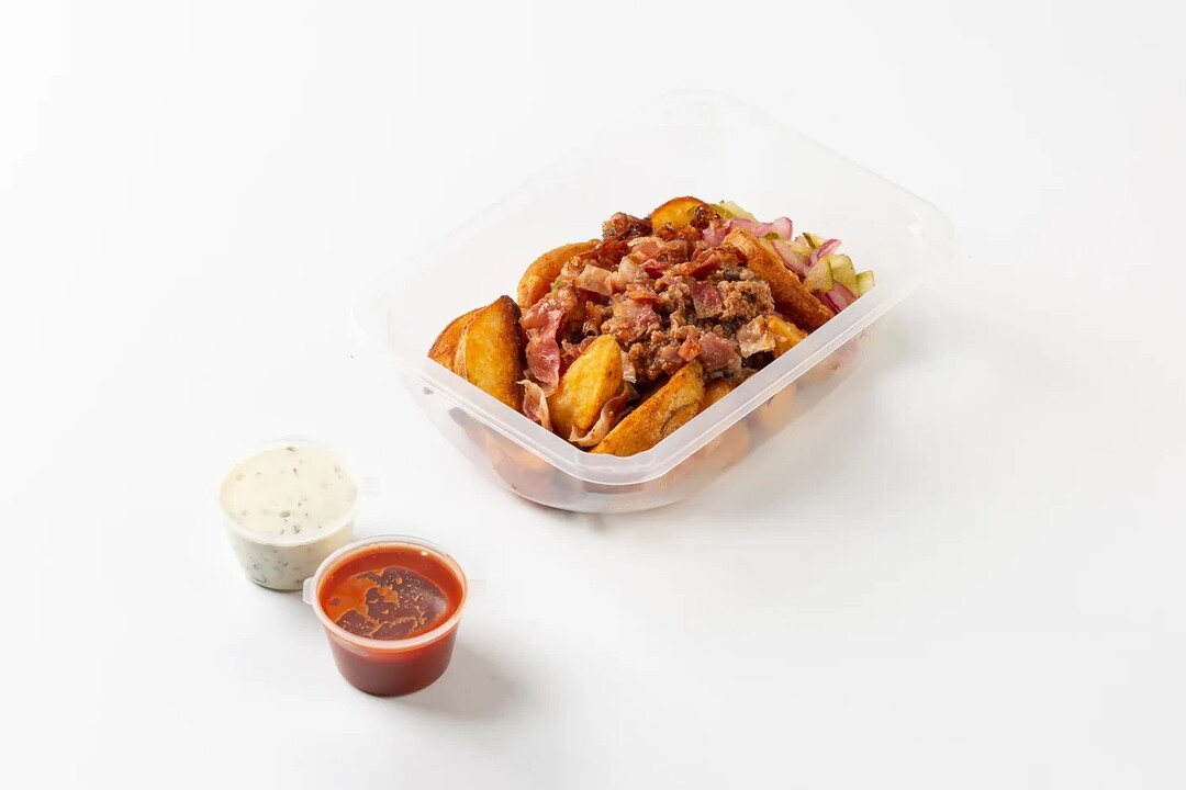 

Картофель ВкусВилл по-деревенски с мясным фаршем, беконом и маринованными огурцами 340 г