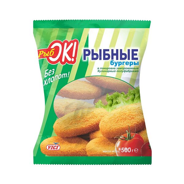 П/ф рыбный Бургеры РыбОК из фарша минтая 500г Vici