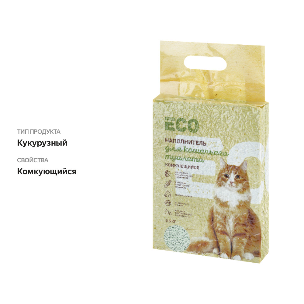 

Наполнитель кукурузный для кошачьего туалета ЛЕНТА ECO комкующийся