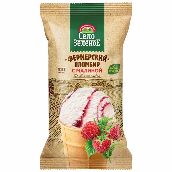 Мороженое Село Зелёное вафельный стаканчик пломбир с малиной 70 г