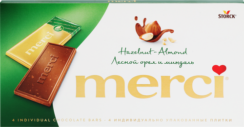 

Шоколад молочный Merci с дроблёным лесным орехом и миндалём 100 г