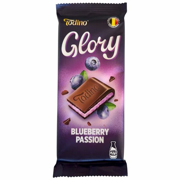 Кондитерская плитка Todino Glory с чернично-йогуртовой начинкой 75 г