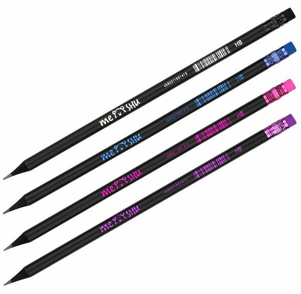 Карандаш чернографитный Meshu Black style HB с ластиком дизайн в ассортименте 1 шт.