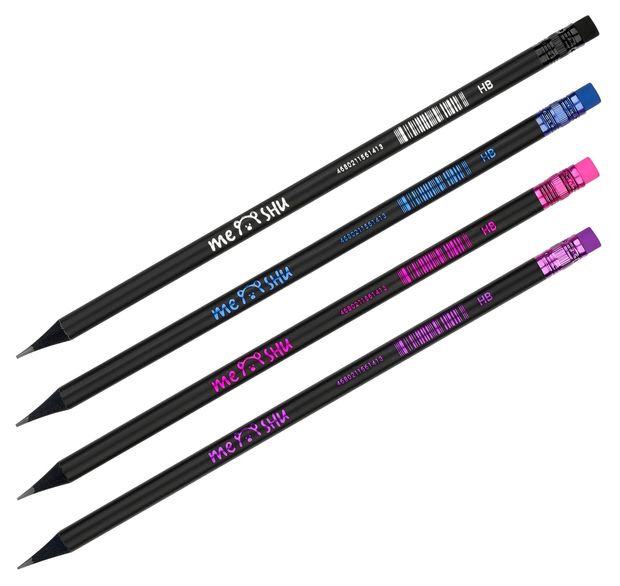 

Карандаш чернографитный Meshu Black style HB с ластиком дизайн в ассортименте 1 шт.