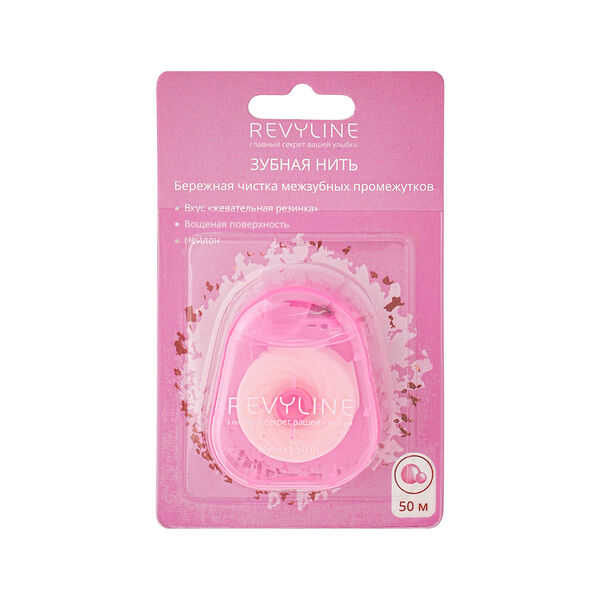 Нить зубная Revyline вощеная розовая 50 м