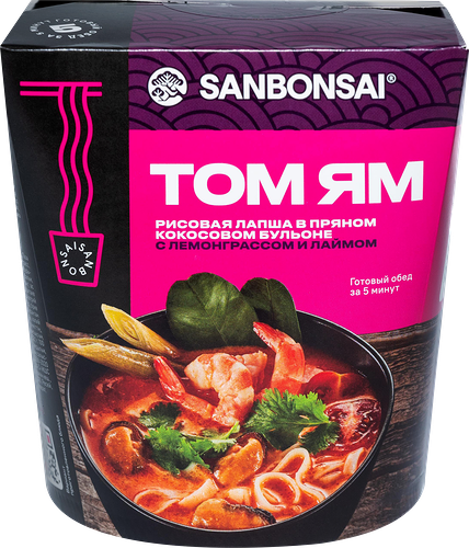 Рисовая лапша SanBonsai Том Ям в кокосовом бульоне с лемонграссом и лаймом 113 г