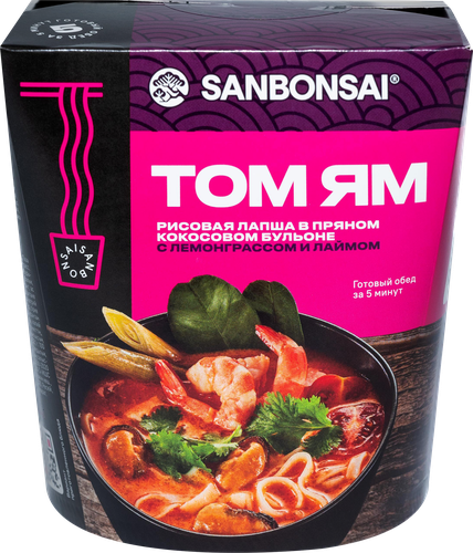 

Рисовая лапша SanBonsai Том Ям в кокосовом бульоне с лемонграссом и лаймом 113 г