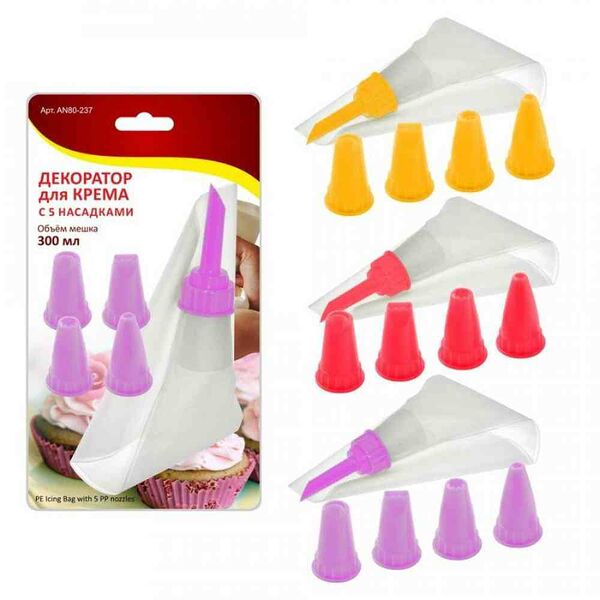 Декоратор для крема МультиДом с 5 насадками цвет в ассортименте, 300 мл