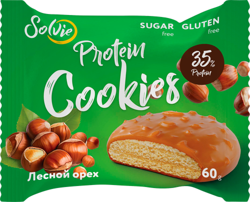 

Печенье протеиновое Solvie Protein cookies Лесной орех глазированное с начинкой 60 г