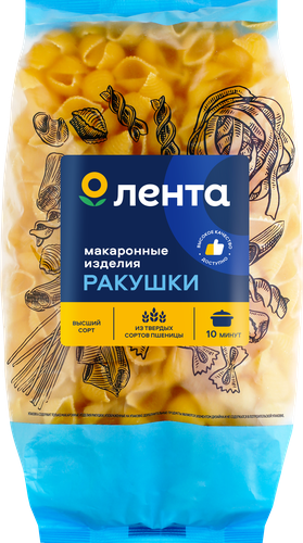

Макароны Лента Ракушки группа А, высший сорт, 450г