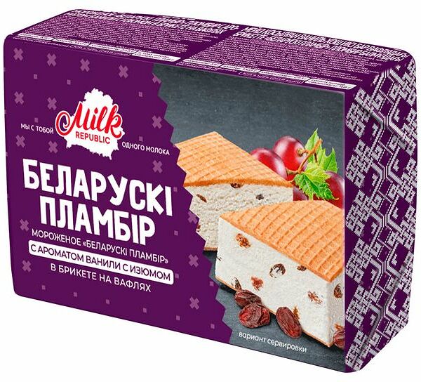 Мороженое пломбир Milk Republic брикет с ароматом ванили с изюмом 15% 100 г