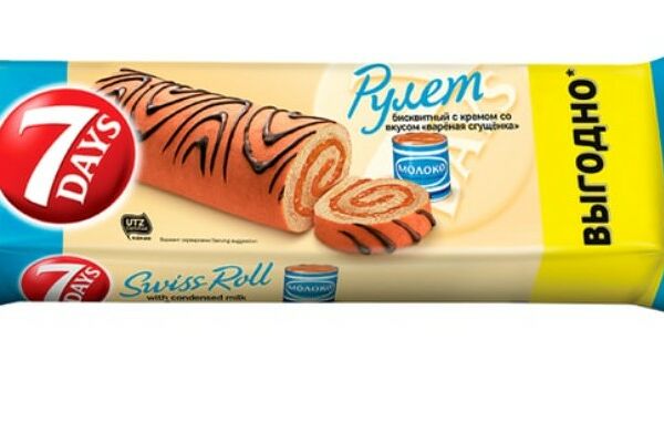 Рулет бисквитный 7 Days с кремом варёная сгущёнка 300 г