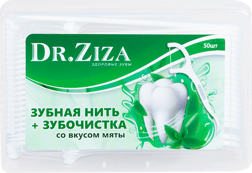 Флоссеры Dr.Ziza зубная нить с зубочисткой со вкусом мяты 50 шт.