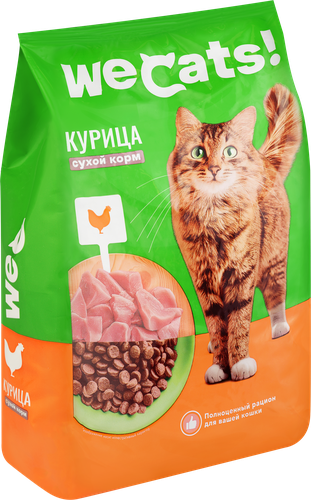 

Корм сухой для взрослых кошек WeCats с курицей полнорационный 400 г
