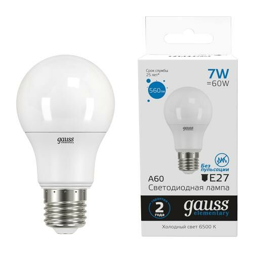 Лампа светодиодная Gauss Elementary груша 7Вт Е27 холодный